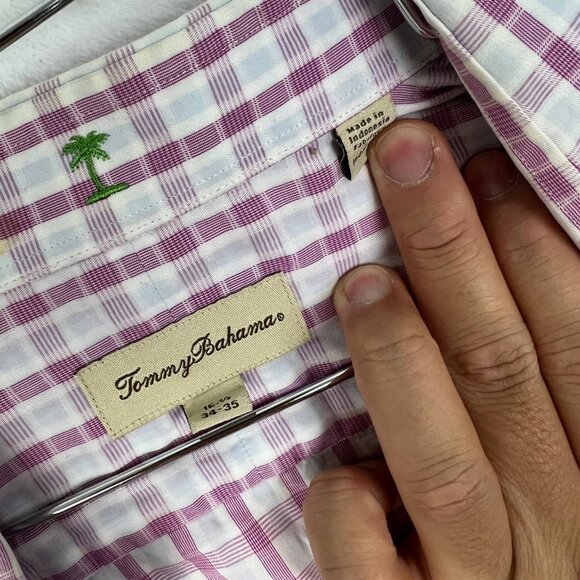 Tommy Bahama Shirt Men 16.5 Pink‎ Plaid Long Sleeve Button Down Large L - Picture 7 of 10